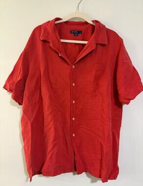 Cremieux Men's XL Silk Linen Blend Red Short Sleeve Button Up Resort Shirt